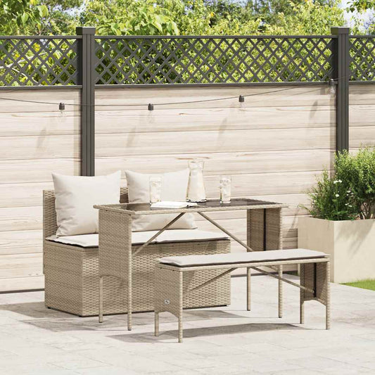 3-tlg. Garten-Essgruppe mit Kissen Beige Poly Rattan