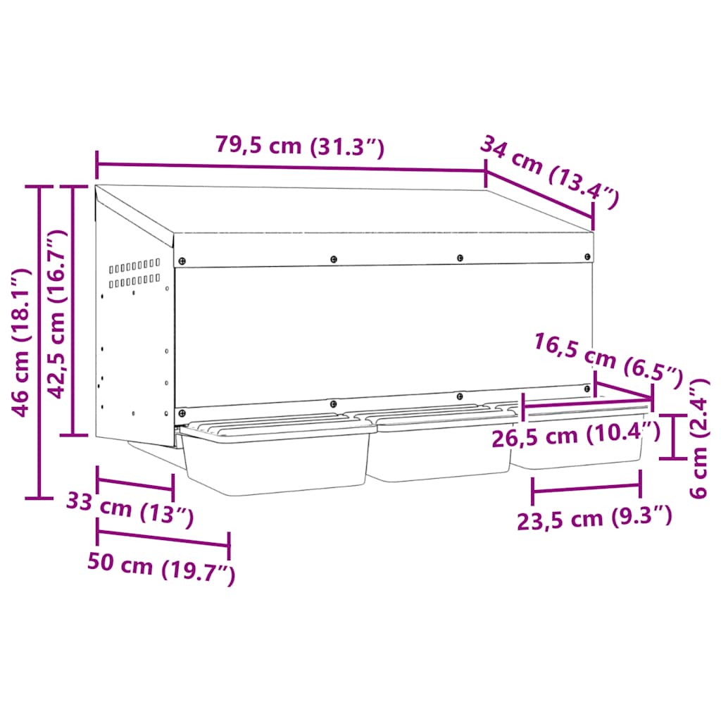 Hühner-Nistkasten 3 Fächer Wandmontage Verzinkter Stahl