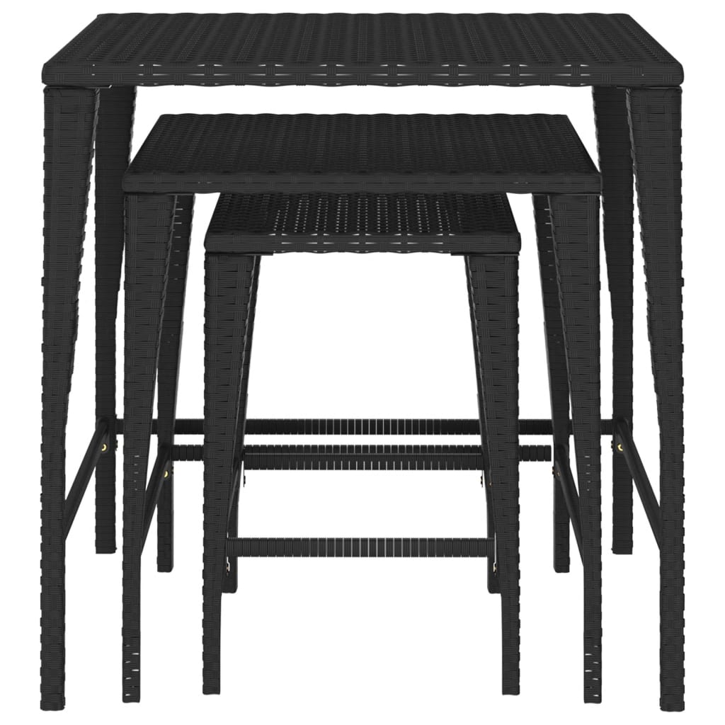 Garten-Satztische 3 Stk. Schwarz Poly Rattan