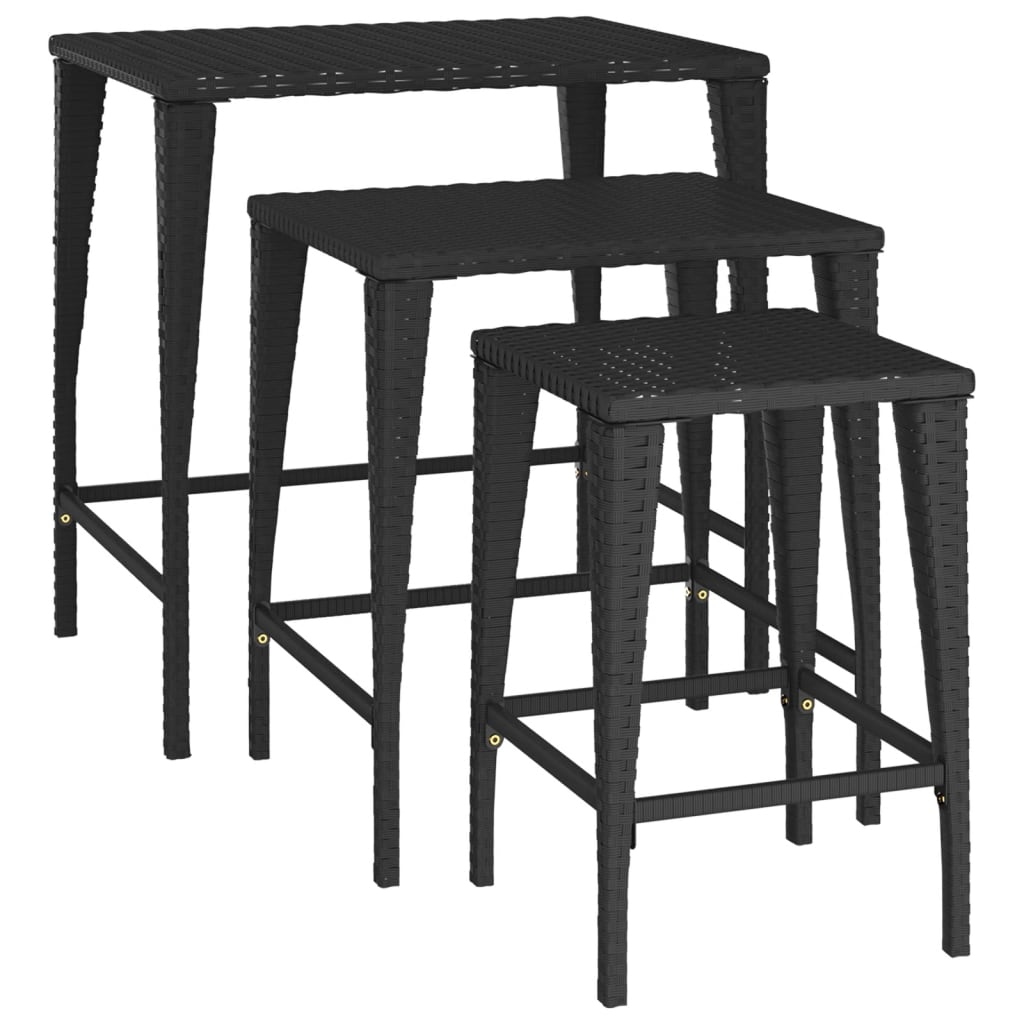 Garten-Satztische 3 Stk. Schwarz Poly Rattan