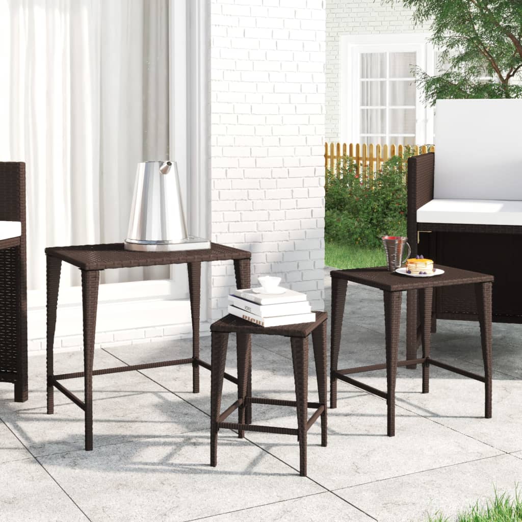 Garten-Satztische 3 Stk. Braun Poly Rattan