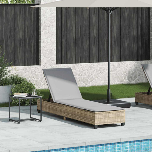 Sonnenliege mit Auflagen Beige 55x200x25,5cm Poly Rattan