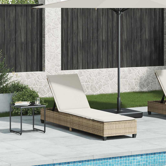 Sonnenliege mit Auflagen Beige 55x200x25,5cm Poly Rattan