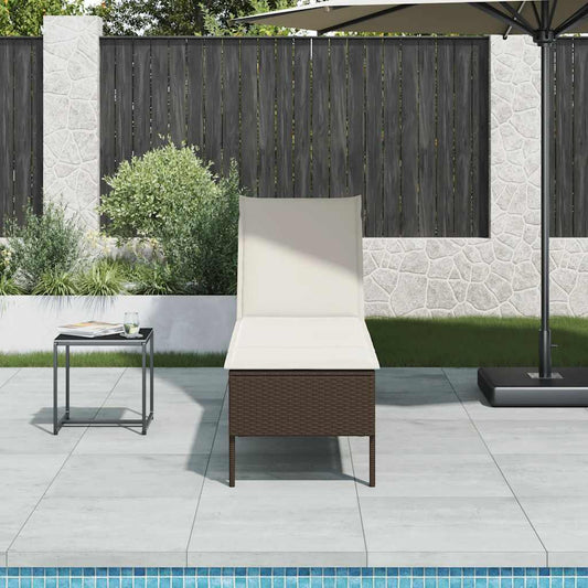 Sonnenliege mit Auflage Braun 55x200x44 cm Poly Rattan