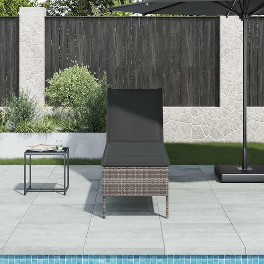 Sonnenliege mit Auflage Grau 55x200x44 cm Poly Rattan