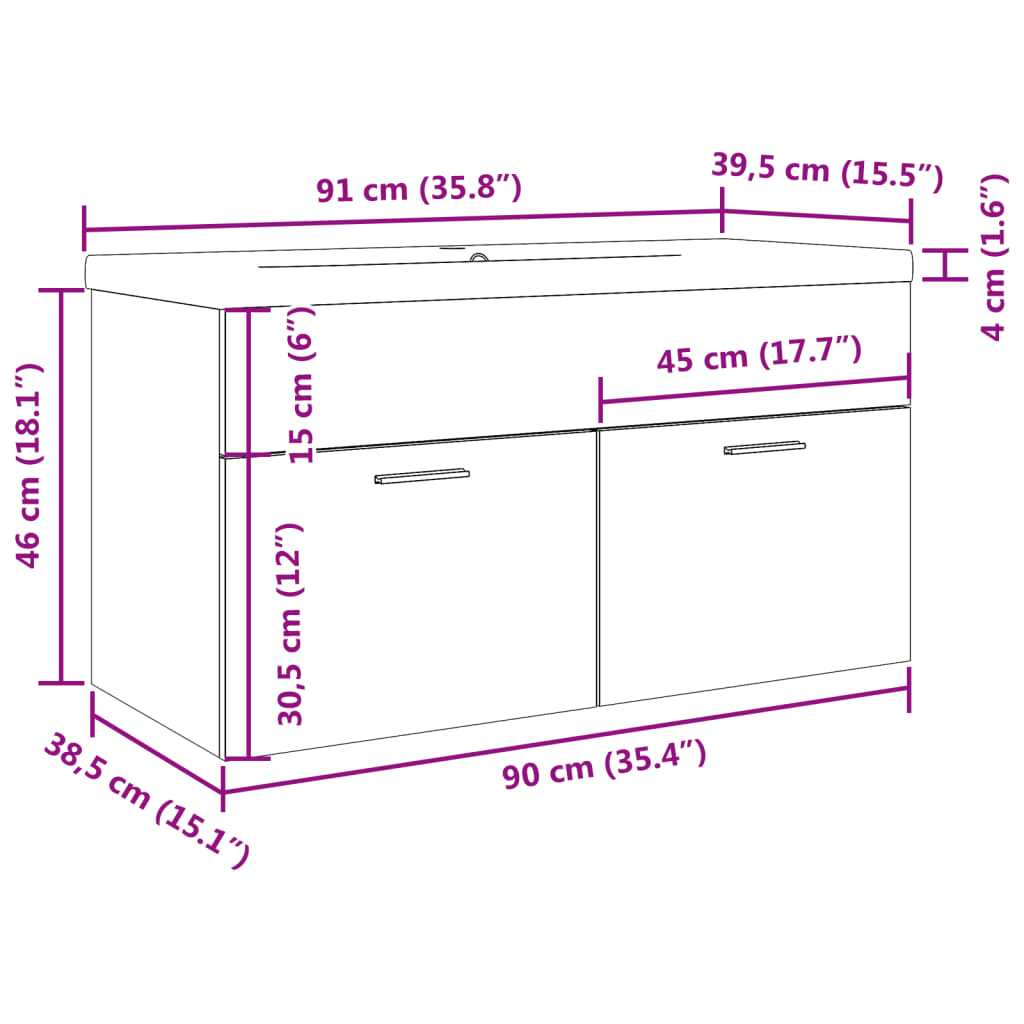 Waschbeckenunterschrank mit Einbaubecken Betongrau