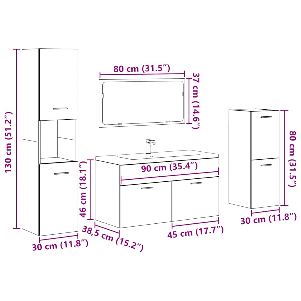 4-tlg. Badmöbel-Set Betongrau Holzwerkstoff