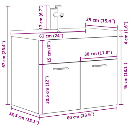 Waschbeckenunterschrank mit Einbaubecken Wasserhahn Betongrau