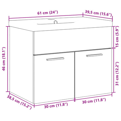 Waschbeckenunterschrank mit Einbaubecken Sonoma-Eiche