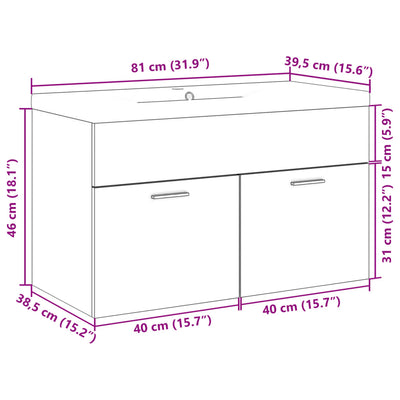 Waschbeckenunterschrank mit Einbaubecken Sonoma-Eiche