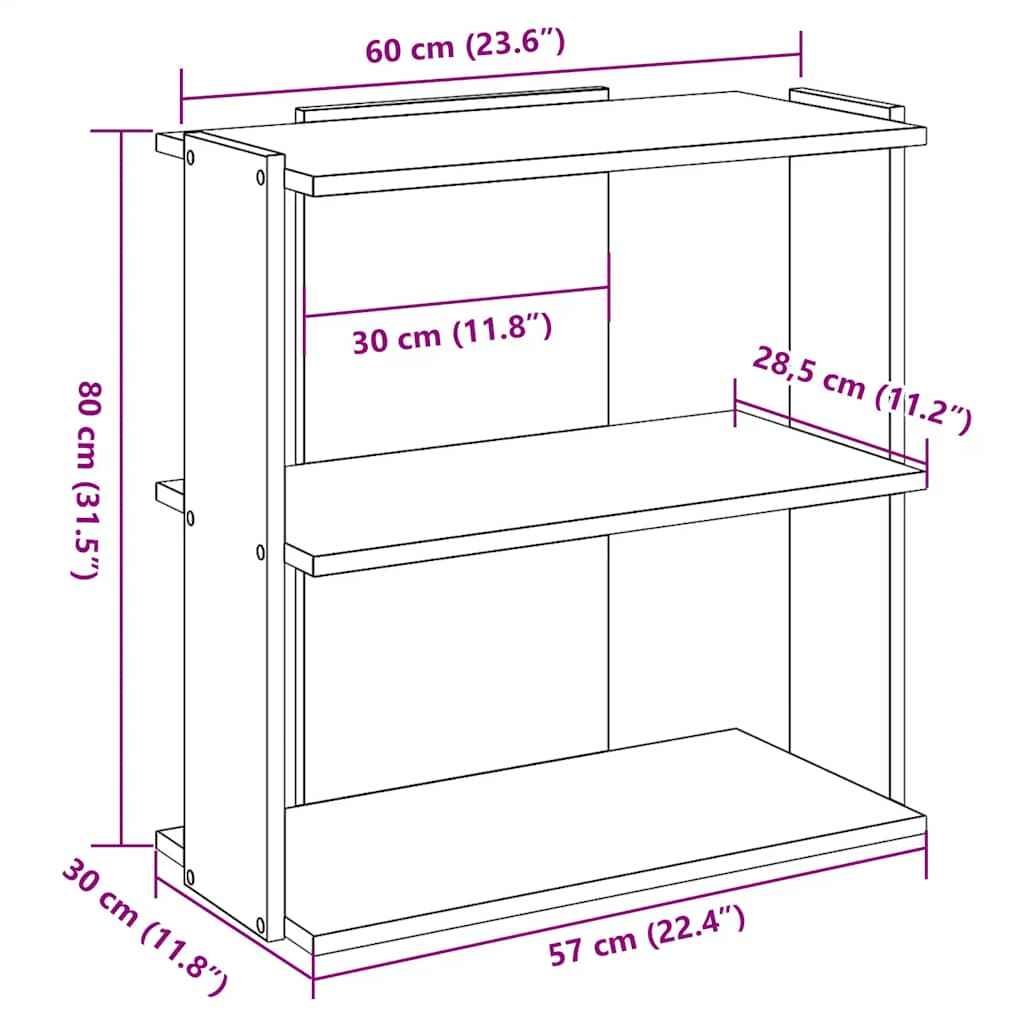 Bücherregal 3 Böden Weiß 60x30x80 cm Holzwerkstoff