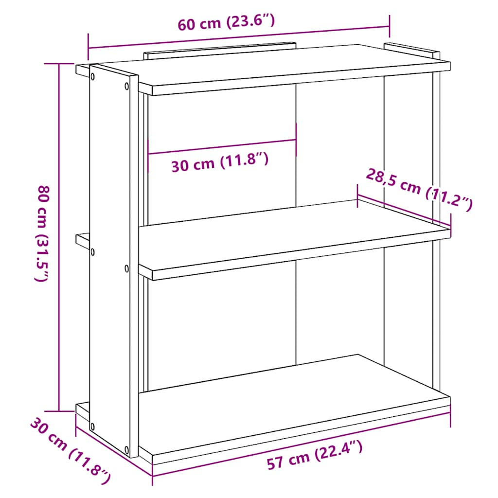 Bücherregal 3 Böden Sonoma-Eiche 60x30x80 cm Holzwerkstoff