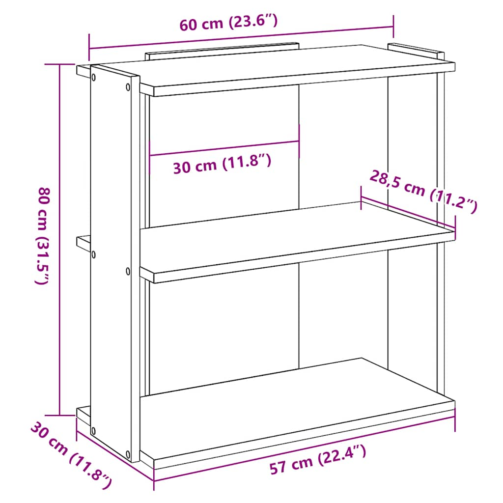 Bücherregal 3 Böden Betongrau 60x30x80 cm Holzwerkstoff