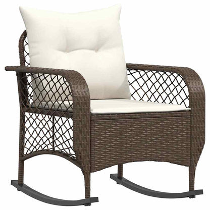 Garten-Schaukelstuhl mit Kissen Braun Poly Rattan