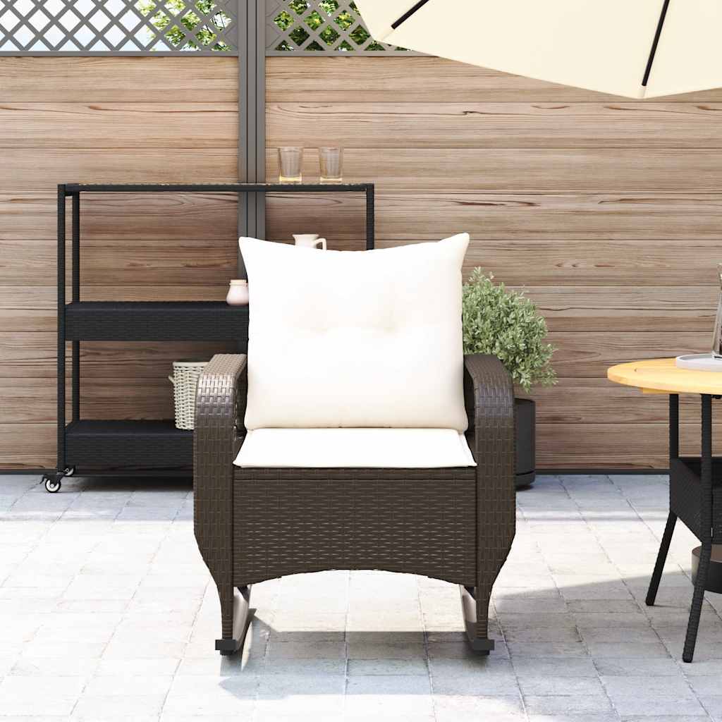 Garten-Schaukelstuhl mit Kissen Braun Poly Rattan