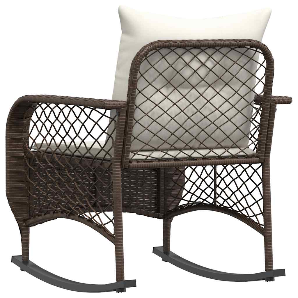 Garten-Schaukelstuhl mit Kissen Braun Poly Rattan