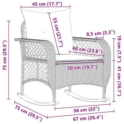 Garten-Schaukelstuhl mit Kissen Braun Poly Rattan