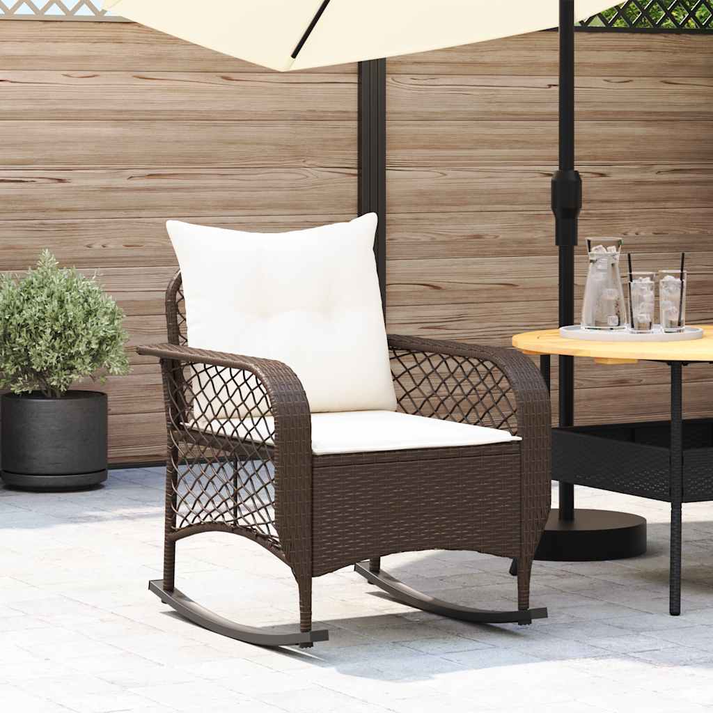 Garten-Schaukelstuhl mit Kissen Braun Poly Rattan