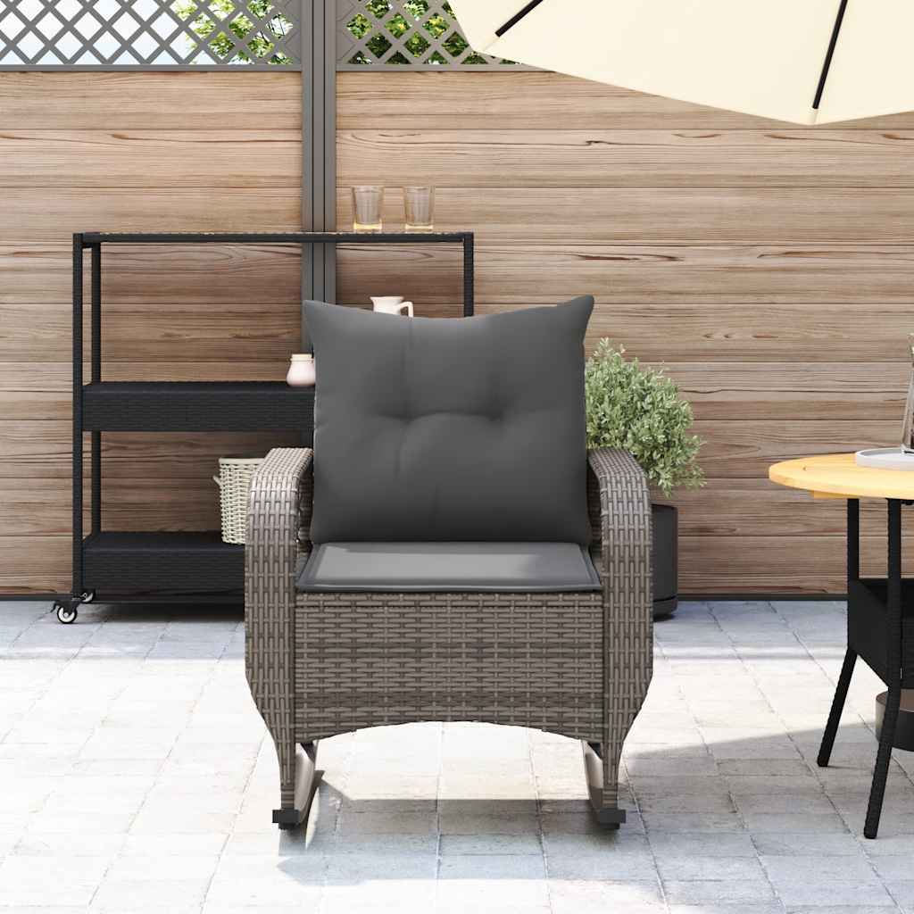 Garten-Schaukelstuhl mit Kissen Grau Poly Rattan