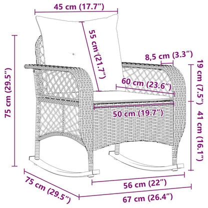 Garten-Schaukelstuhl mit Kissen Grau Poly Rattan