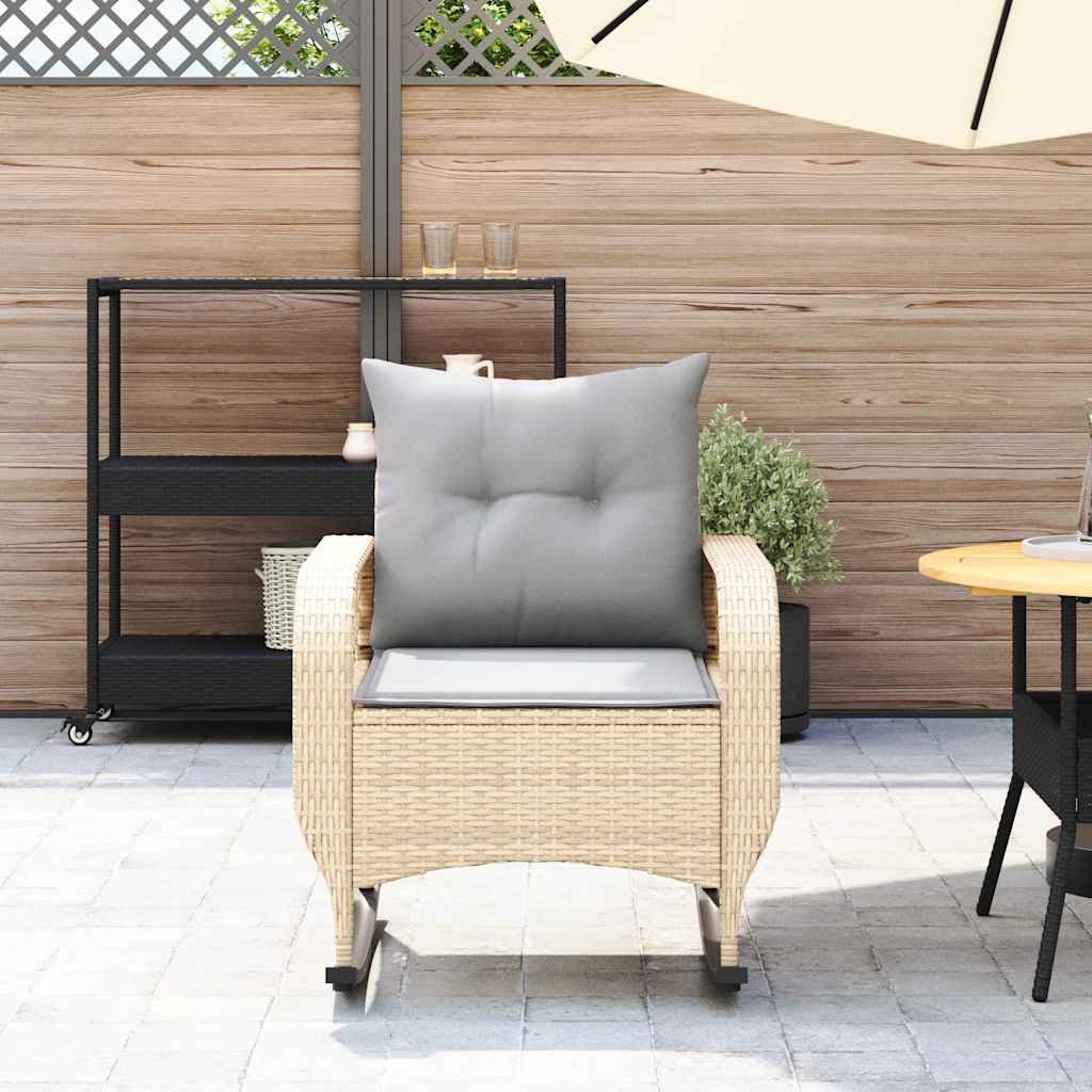 Garten-Schaukelstuhl mit Kissen Beige Poly Rattan