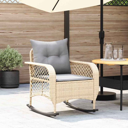 Garten-Schaukelstuhl mit Kissen Beige Poly Rattan