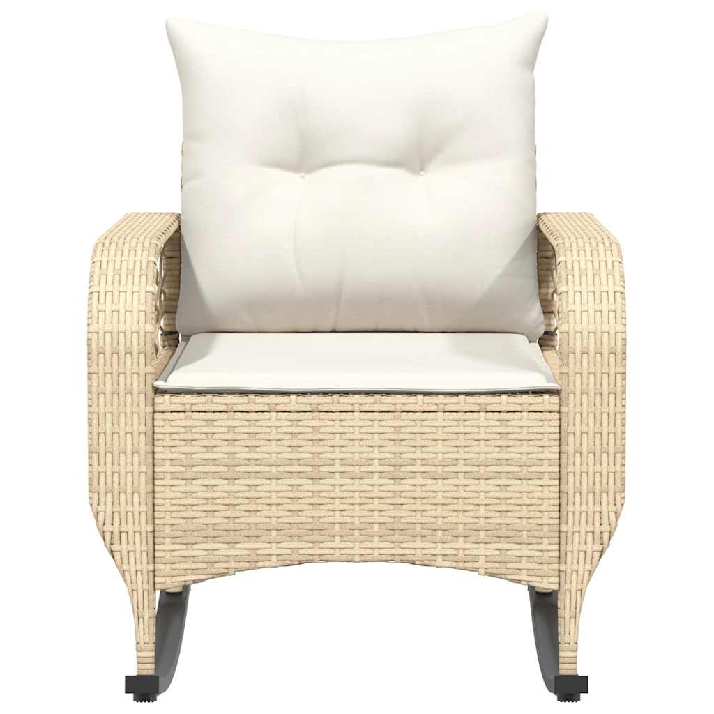 Garten-Schaukelstuhl mit Kissen Beige Poly Rattan