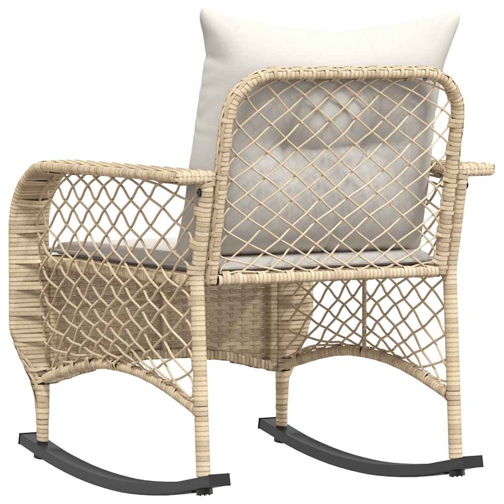 Garten-Schaukelstuhl mit Kissen Beige Poly Rattan