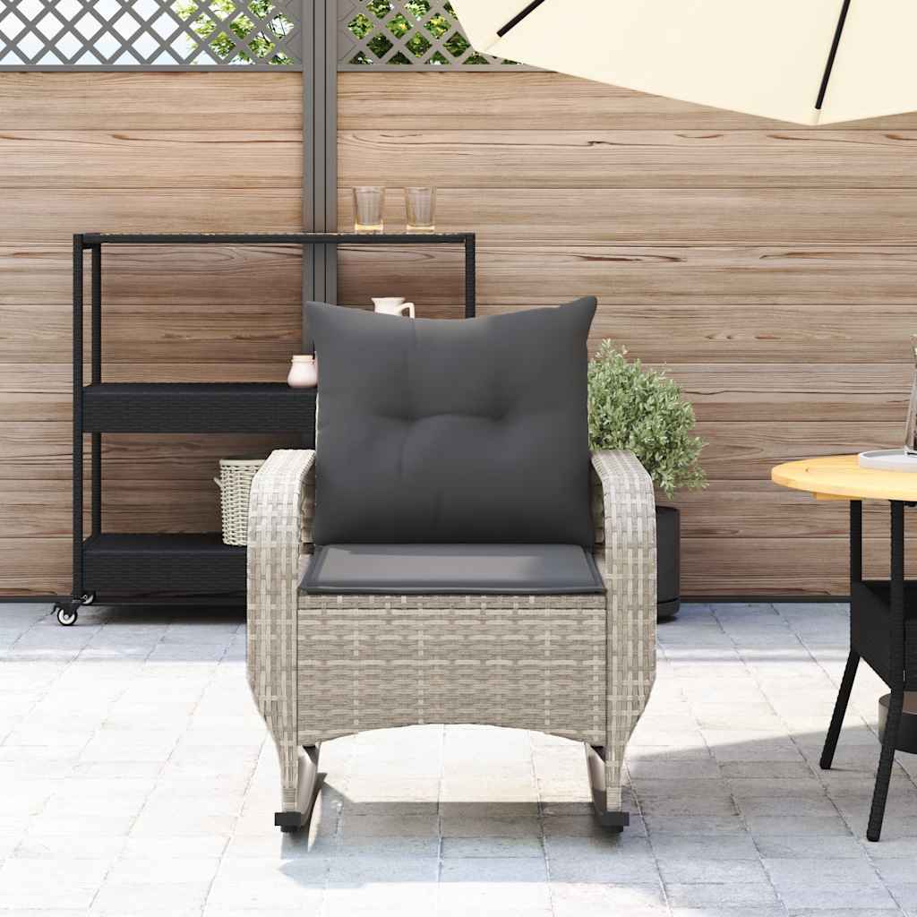 Garten-Schaukelstuhl mit Kissen Hellgrau Poly Rattan