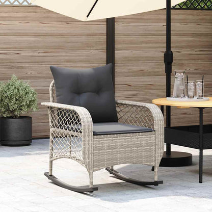 Garten-Schaukelstuhl mit Kissen Hellgrau Poly Rattan