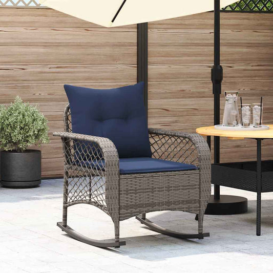 Garten-Schaukelstuhl mit Kissen Grau Poly Rattan