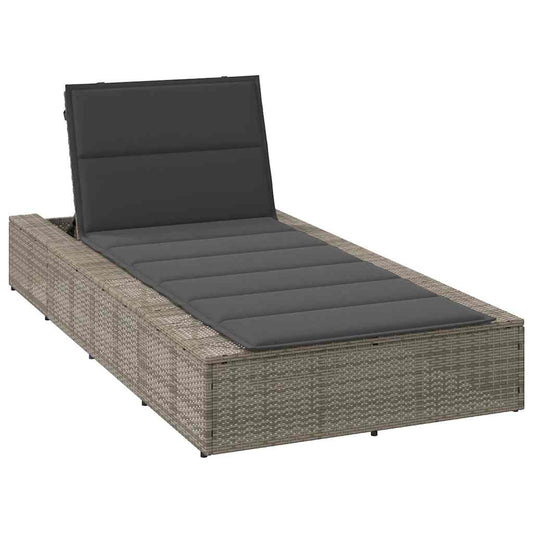 Sonnenliege mit schwebender Auflage Grau Poly Rattan