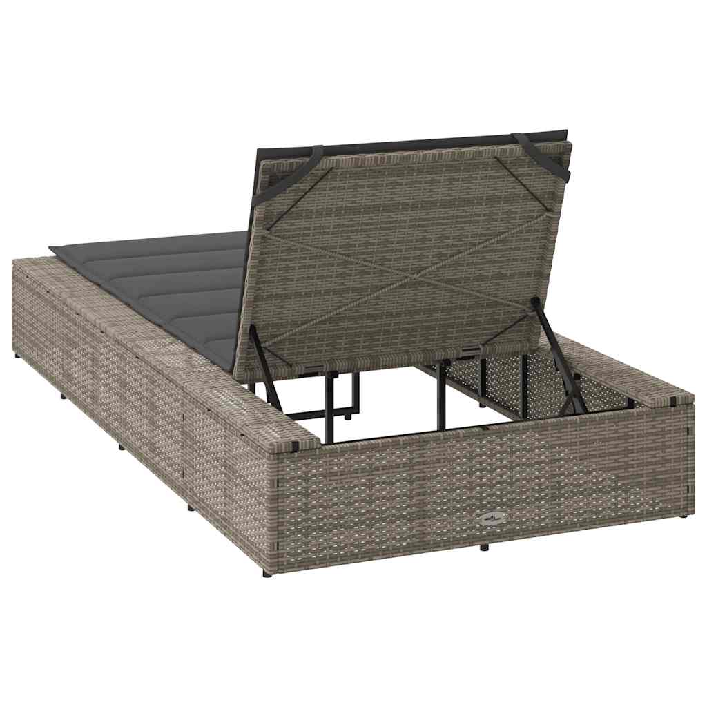 Sonnenliege mit schwebender Auflage Grau Poly Rattan