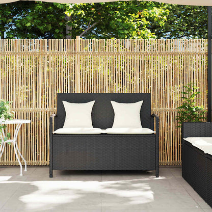 Gartenbank mit Stauraum und Kissen Schwarz Poly Rattan