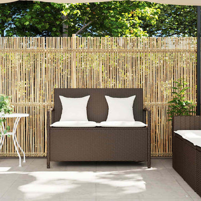 Gartenbank mit Stauraum und Kissen Braun Poly Rattan