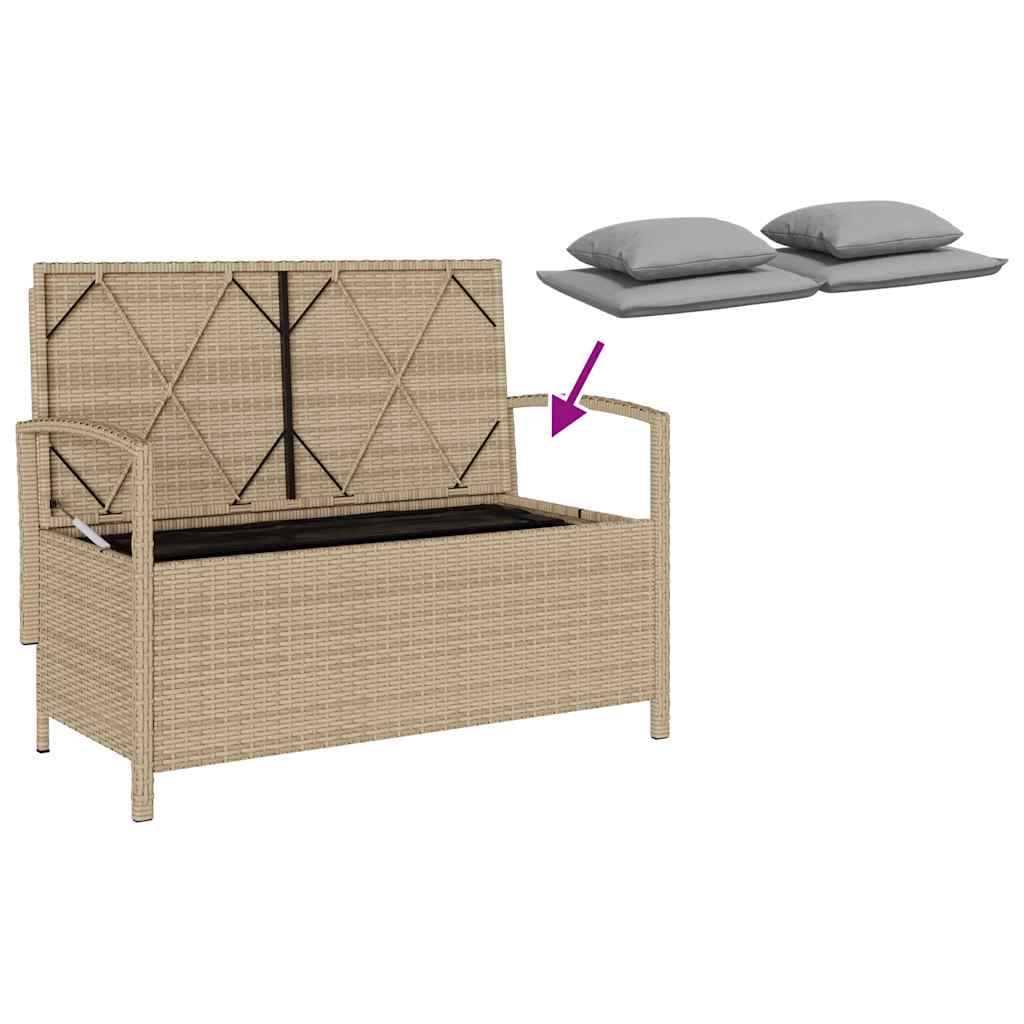 Gartenbank mit Stauraum und Kissen Beige Poly Rattan