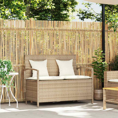 Gartenbank mit Stauraum und Kissen Beige Poly Rattan