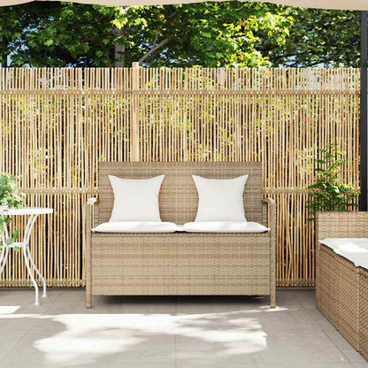 Gartenbank mit Stauraum und Kissen Beige Poly Rattan