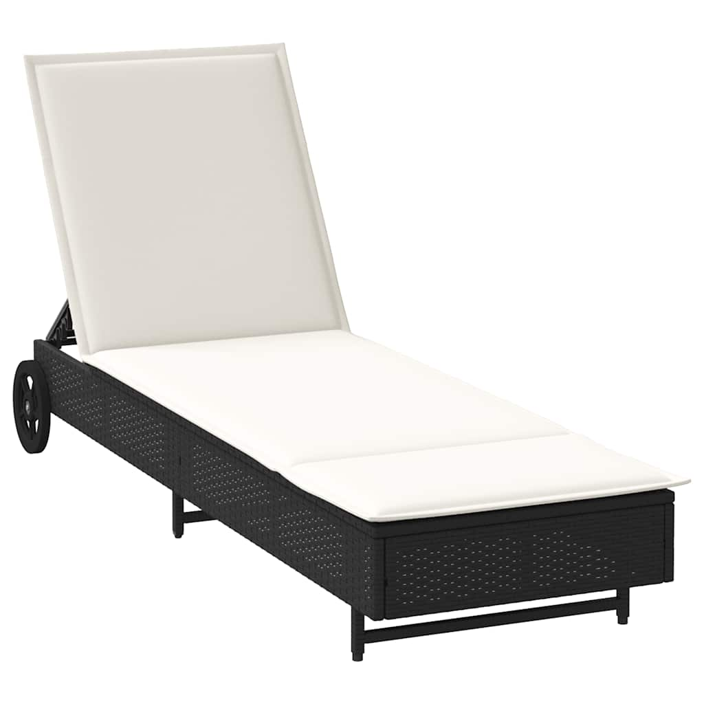 Sonnenliege mit Rollen und Auflage Schwarz Poly Rattan