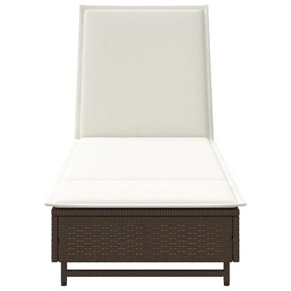 Sonnenliege mit Rollen und Auflage Braun Poly Rattan