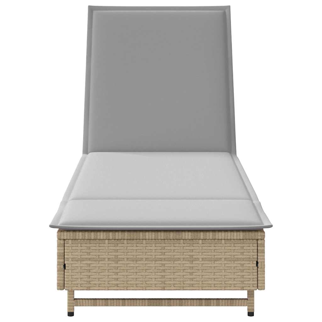 Sonnenliege mit Rollen und Auflage Beige Poly Rattan