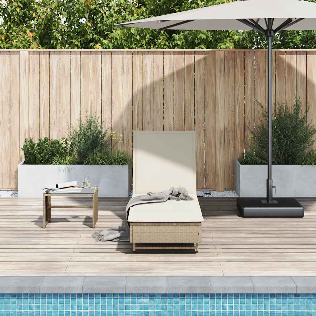 Sonnenliege mit Rollen und Auflage Beige Poly Rattan