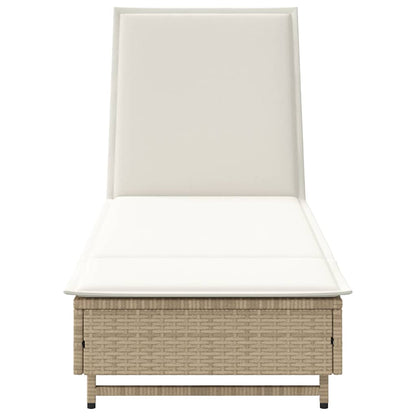 Sonnenliege mit Rollen und Auflage Beige Poly Rattan