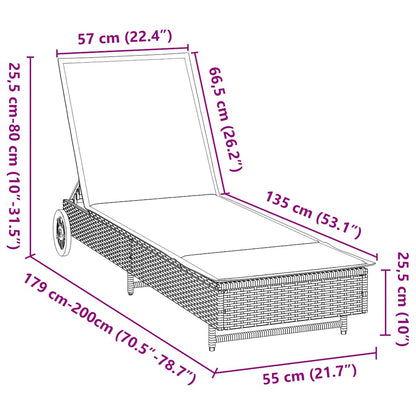 Sonnenliege mit Rollen und Auflage Beige Poly Rattan