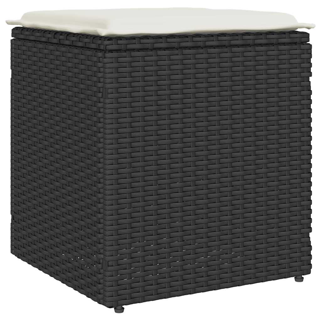 Gartenhocker mit Kissen 2 Stk. Schwarz 40x40x43 cm Poly Rattan