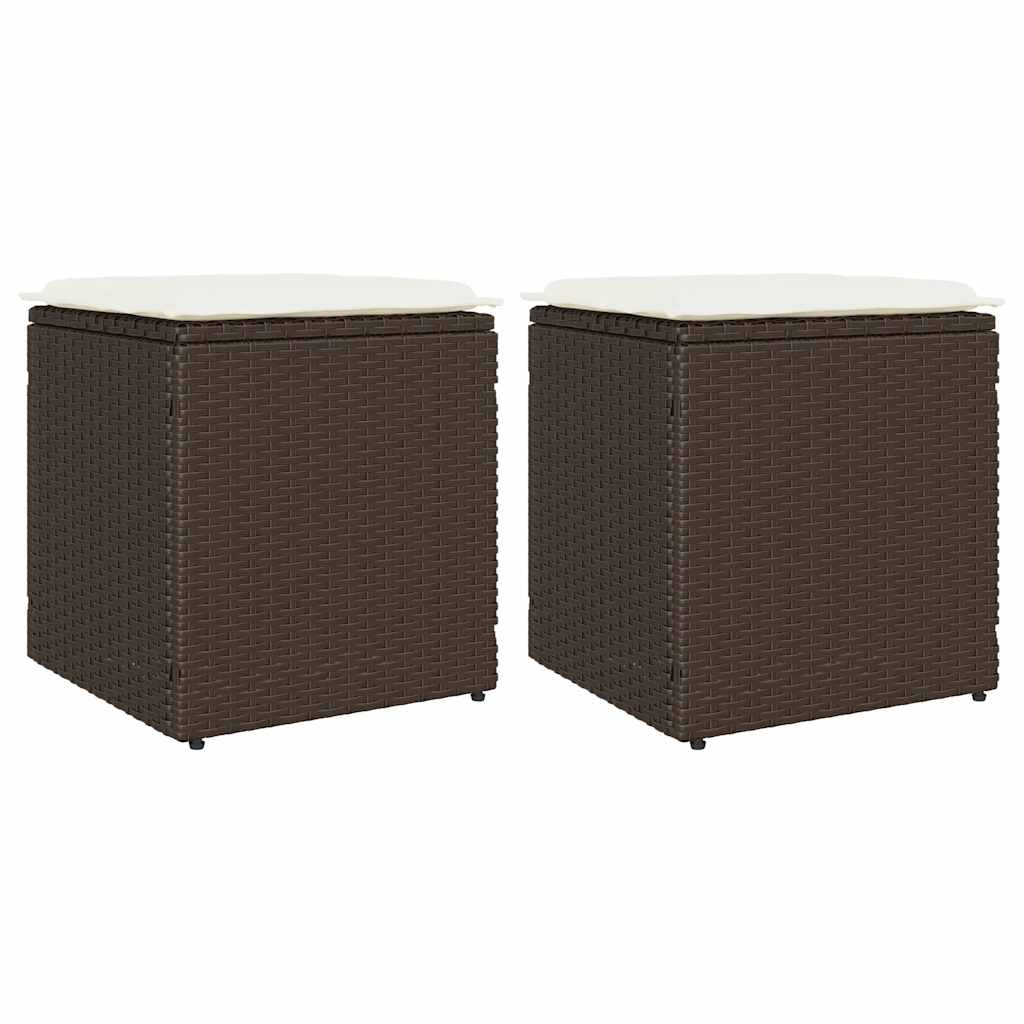 Gartenhocker mit Kissen 2 Stk. Braun 40x40x43 cm Poly Rattan