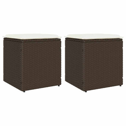 Gartenhocker mit Kissen 2 Stk. Braun 40x40x43 cm Poly Rattan