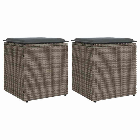 Gartenhocker mit Kissen 2 Stk. Grau 40x40x43 cm Poly Rattan