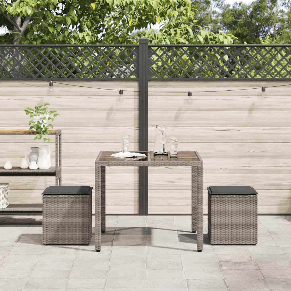 Gartenhocker mit Kissen 2 Stk. Grau 40x40x43 cm Poly Rattan