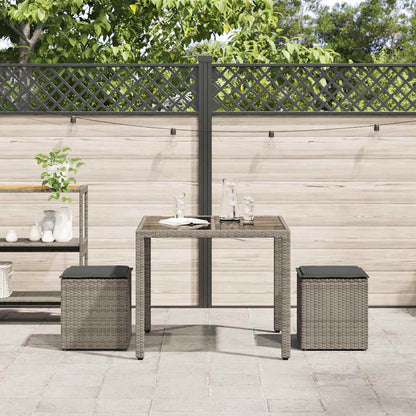 Gartenhocker mit Kissen 2 Stk. Grau 40x40x43 cm Poly Rattan